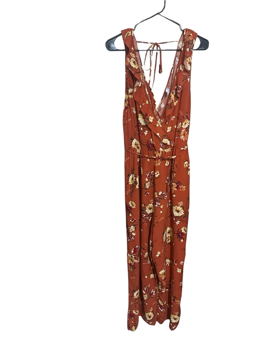 Xhilaration Floral Print Jumpsuit Rust Orange Size XL
